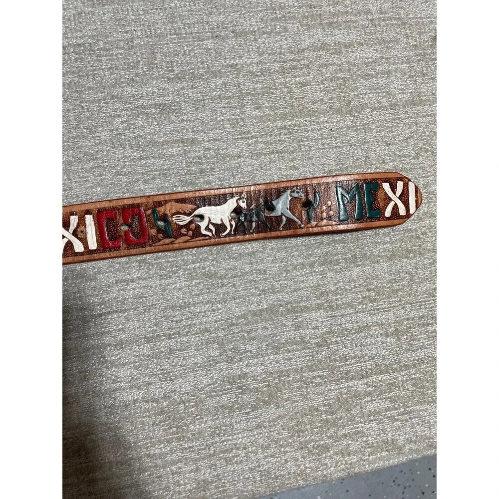 Vtg Mexican Leather Concho Belt Braided Mens Size MX 38 Brown Silver Western Cow
